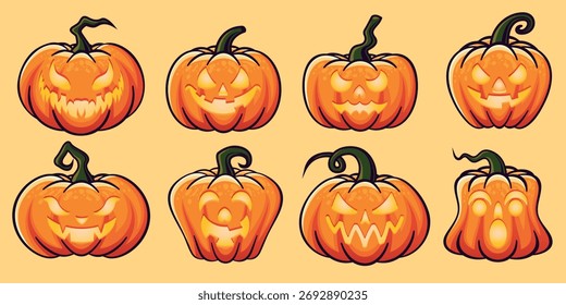 Halloween Pumpkins Adesivos Conjunto de vetor editável