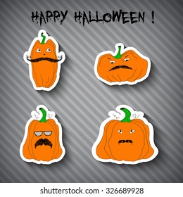 Halloween pumpkins - stickers vector illustration on grey background. EPS