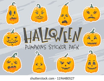 Halloween pumpkins stiker pack.Halloween design perfect for prints,flyers, banners, invitations,greeting scrapbooking, congratulations and more.Vector Halloween characters.