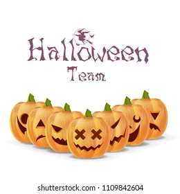 Halloween pumpkins team. party poster vector illustration isolated holiday card background