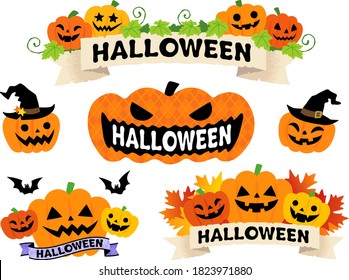 Halloween Pumpkins Title Illustration Set Stock Vector (Royalty Free ...