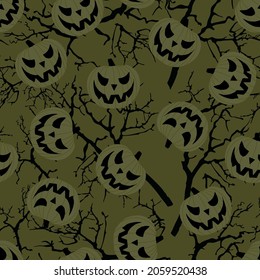 Halloween. Pumpkins, tree branches. Vector illustration.