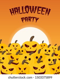 Halloween pumpkins under the moon. Halloween party poster with pumpkins vector background. Vector illustration.