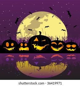 Halloween pumpkins under the moon, vector illustration for your design