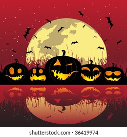 Halloween pumpkins under the moon, vector illustration for your design