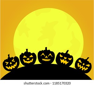 Halloween pumpkins under the moonlight