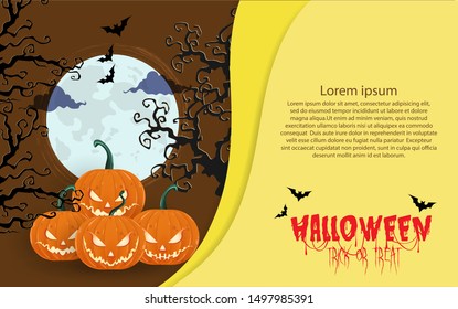Halloween pumpkins under the moonlight. Spooky Forest At Night 