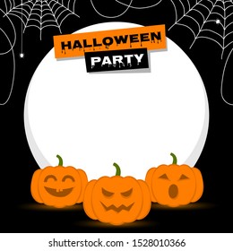 Halloween pumpkins under the silhouette moonlight with lettering design "Halloween Party" - Vector.