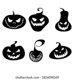 Halloween pumpkins with various expressions. Art Vector illustration.