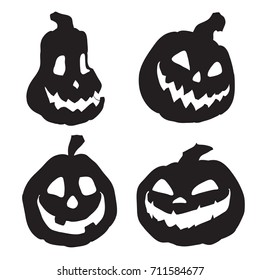 Halloween pumpkins with various expressions. Vector illustration