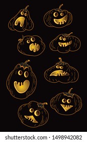 Halloween pumpkins. Vector graphics. Set of 8 illustrations.