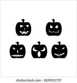 Halloween Pumpkins vector icon set, Halloween scary faces design collection, stroke pumpkin decoration in black on white background Illustration