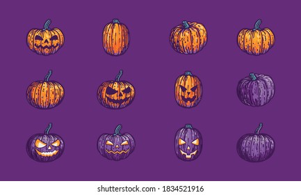 Halloween pumpkins vector illustrations set