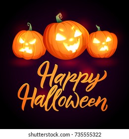 Halloween Pumpkins Vector Poster. Glowing pumpkins. Greeting card Happy halloween.