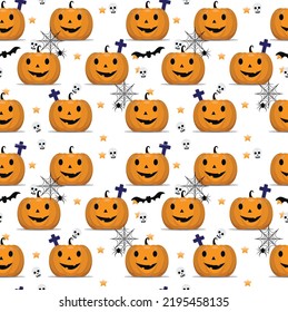 Halloween pumpkins in vector seamless background. Vector illustration.