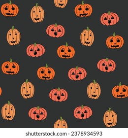 Halloween pumpkins vector seamless pattern.