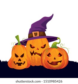 halloween pumpkins with witch hat