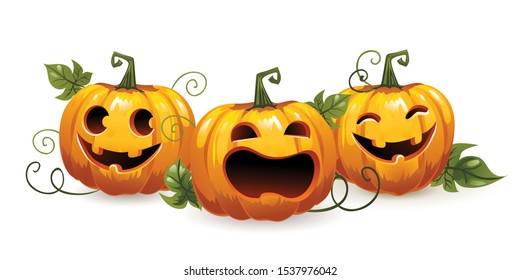 Halloween pumpkins in a witch hat. The main symbol of the Happy Halloween holiday. Horizontal banner for Halloween.
