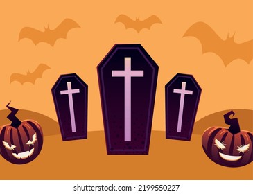 halloween pumpknis and coffin background