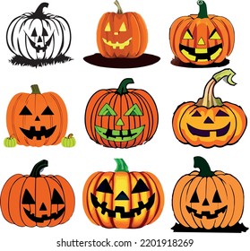 Halloween punkins collection in white background