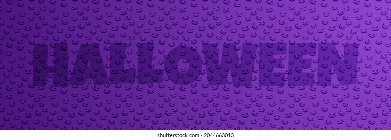 Halloween purple festive seamless pattern. Endless background with scary pumpkin face. Vector illustrations.