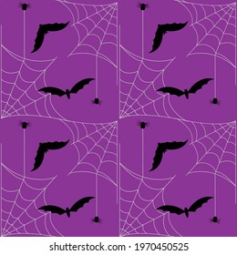 Halloween purple pattern. Bat, web and spider