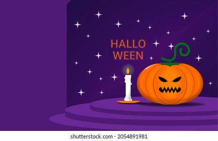 Halloween Purple Stage with Pumpkin and Candle light