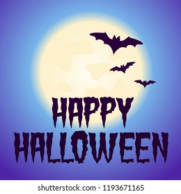 Halloween purple vector banner poster illustration card with moon and bats