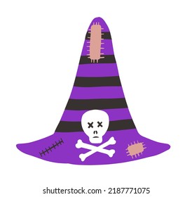Halloween purple witch hat with skull