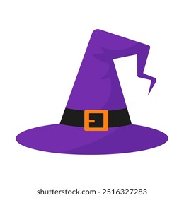 Halloween purple witch or wizard hat icon, helloween element, logo, vector illustration.