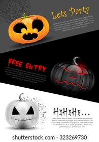 Halloween quotes card design
with multiple color and shape pumpkins 