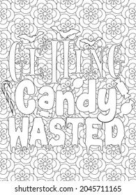 Halloween quotes coloring pages design .inspirational words coloring book pages design.