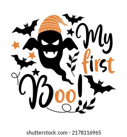 Halloween quotes designed in doodle style in black and orange tones on white background for Halloween themed decorations, t-shirt designs, bag designs, mugs, fabric patterns, t-shirt designs, cards 