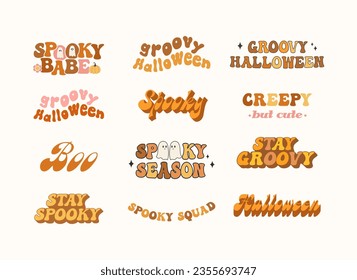 Citas de Halloween. Diseño retro groovy. Quédese Groovy, Boo, Temporada Sombrísima. Vector