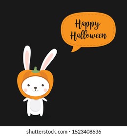 Halloween Rabbit - A Cute Rabbit Wearing Pumpkin Hat. Kawaii Bunny with pumpkin head wear halloween mascot costumes. 