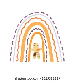 Halloween rainbow abstract shape, simple hand drawn silhouette illustration in trendy pastel colors, minimalist concept perfect for celebration decor, cards, banners, posters, textile, papercraft