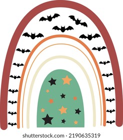 Halloween Rainbow, Background for Halloween, black bat, star, green, orange color