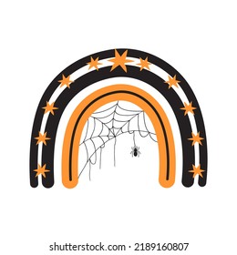 Halloween rainbow with spider web. Cute hand drawn icon for celebrating spooky night. Vector illustration in flat cartoon style. Design for poster, card or banner.