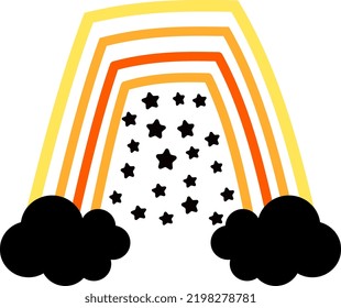 Halloween rainbow with star and cloud. Cute hand drawn icon for celebrating spooky night.  Background Vector Illustration. Halloween color. Design for poster, card or banner.