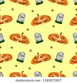 Halloween random pumpkins and tomb spooky seamless pattern. vector illustration for fashion textile print and wrapping with festive design.