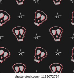 Halloween random skull in the dark seamless pattern. vector illustration for fashion textile print and wrapping with festive design.
