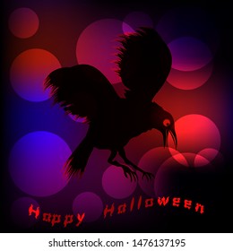 Halloween - raven - festive dark background with bright balloons - illustration, vector. Happy halloween party.