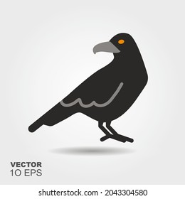 Halloween Raven. Flat silhouette icon with shadow