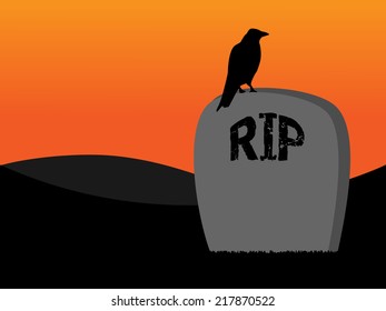 Halloween raven silhouette on grave