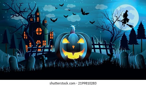 Halloween realistic background design with pumpkin