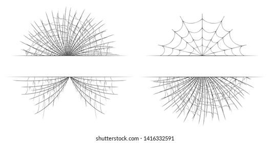 Halloween realistic spiderweb borders, web dividers. October night horror background. Vector isolated spooky decoration for party invitation.