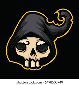 Halloween Reaper Skull Head 
Mascot Vector Illustration Suitable For Logo or Anything - Spooky Monster