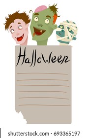halloween recording paper with heads of characters