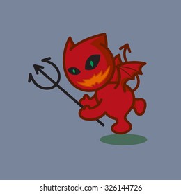 halloween red devil charactor color vector on violet background