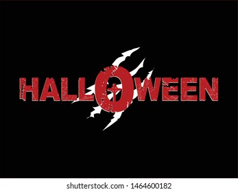 Halloween Red Grunge Decorative Text With Tombstone Cross and Scratches Over Black Background